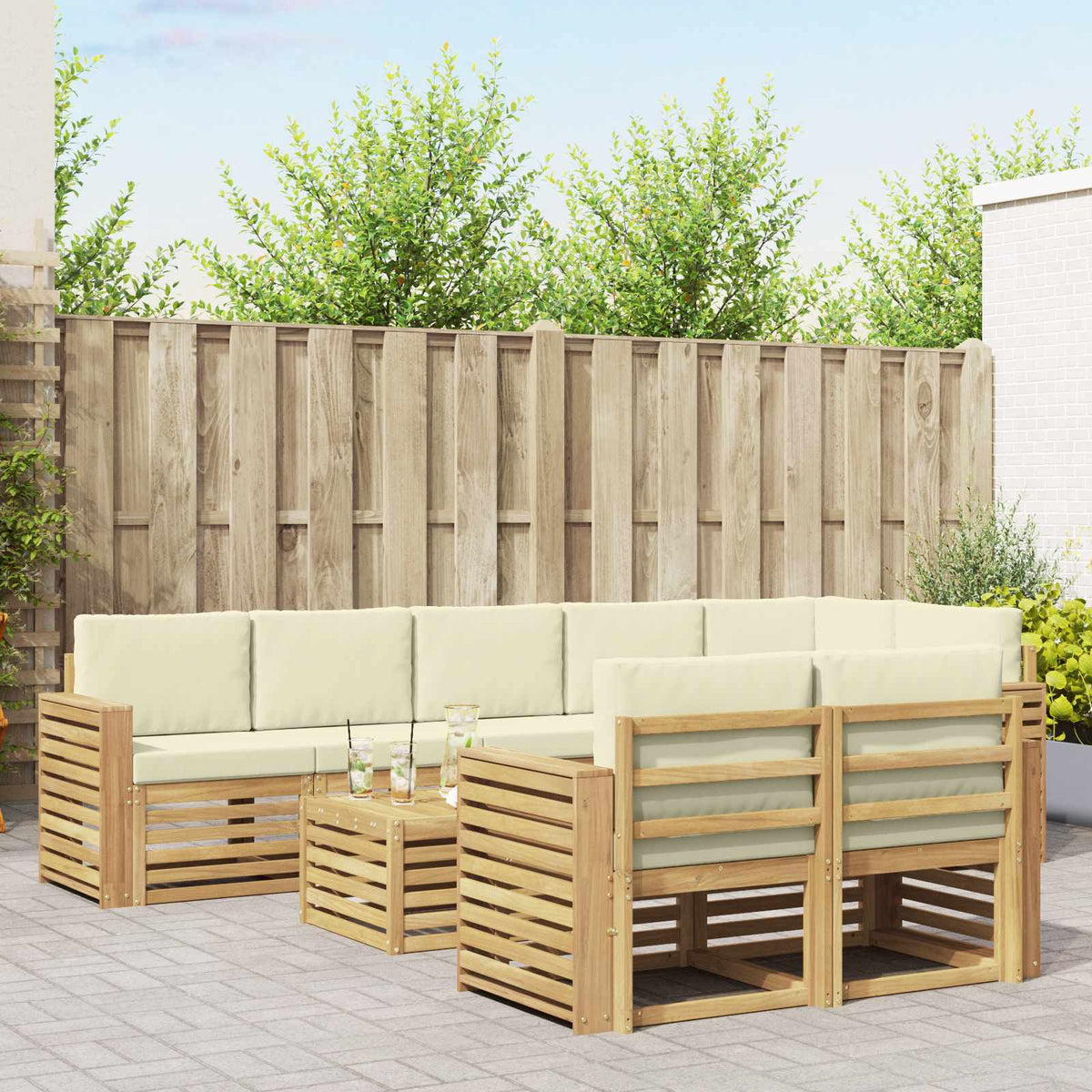 Buiten bankenset 9 pcs Wit en crèmekleurig 59 x 59 x 37 cm is nu te koop bij PeponiXL, paradijselijk wonen!