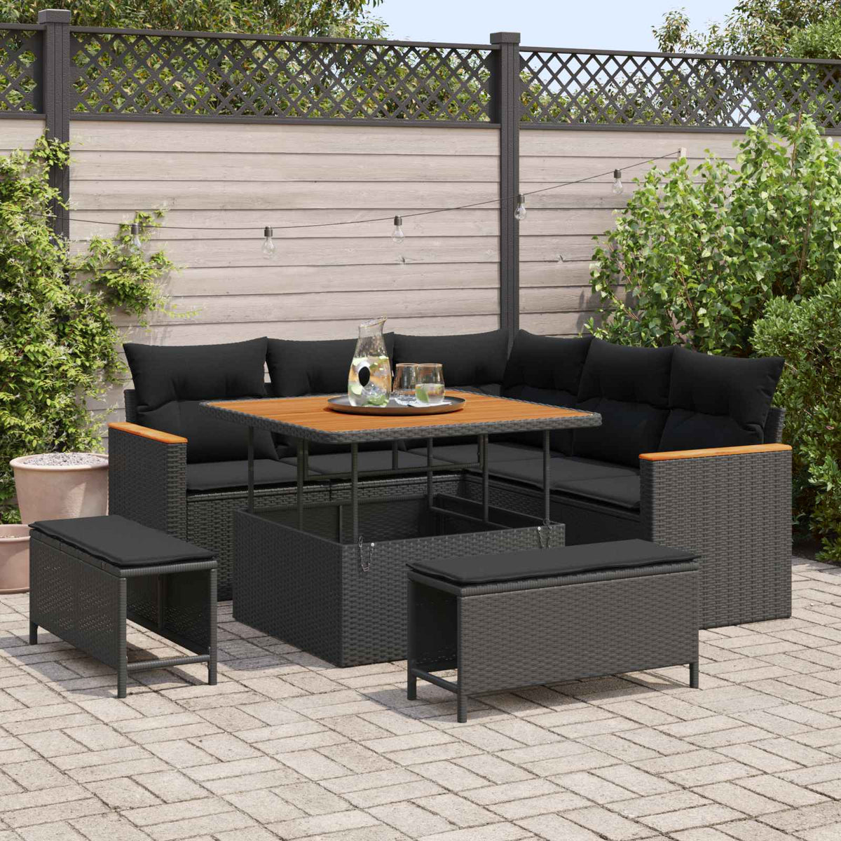 Tuin Sofa Set met kussen 8 pcs Zwart Poly riet is nu te koop bij PeponiXL, paradijselijk wonen!