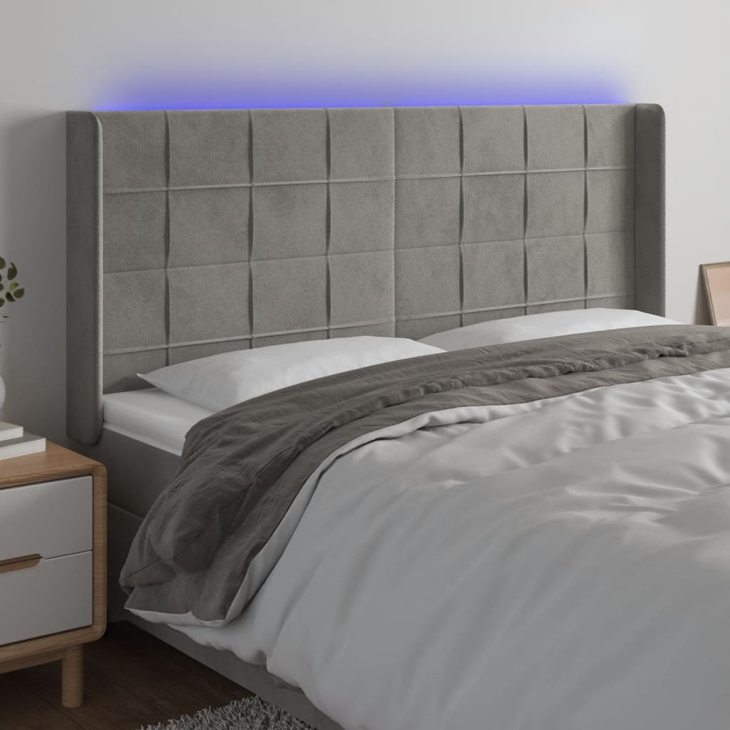 Hoofdbord LED 203x16x118/128 cm fluweel lichtgrijs is nu te koop bij PeponiXL, paradijselijk wonen!