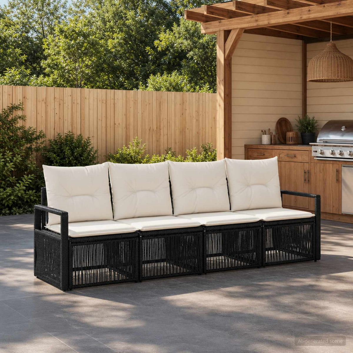 Tuinbankenset 4 pcs Zwart poly rattan is nu te koop bij PeponiXL, paradijselijk wonen!