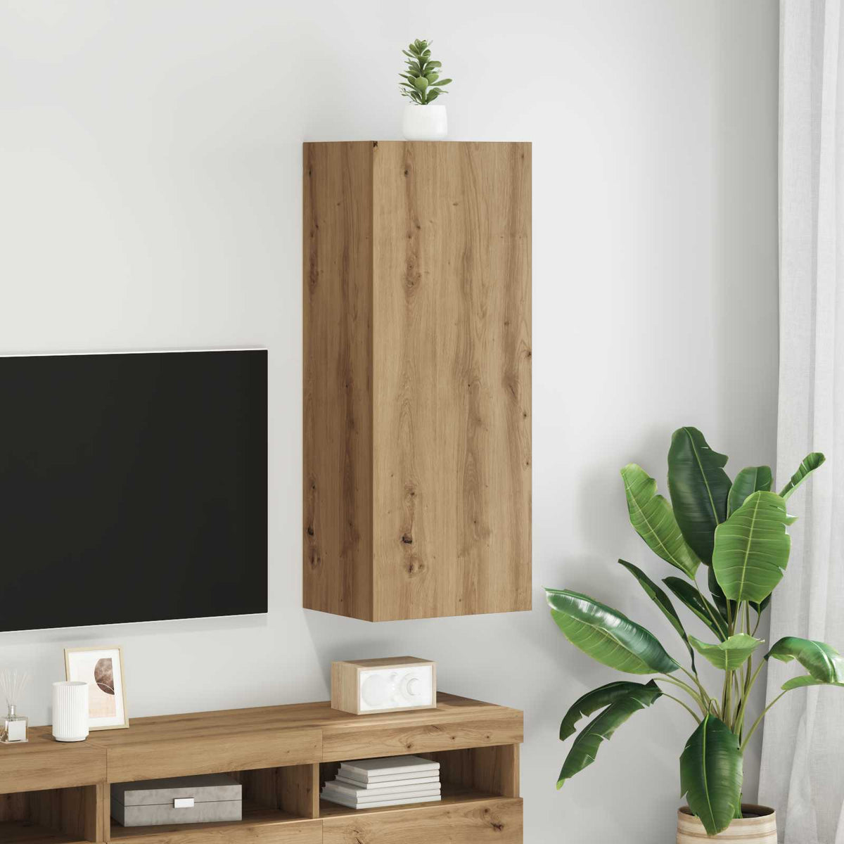 TV Wandkast 40,5 x 30 x 102 cm Artisan Eiken Bewerkt hout is nu te koop bij PeponiXL, paradijselijk wonen!