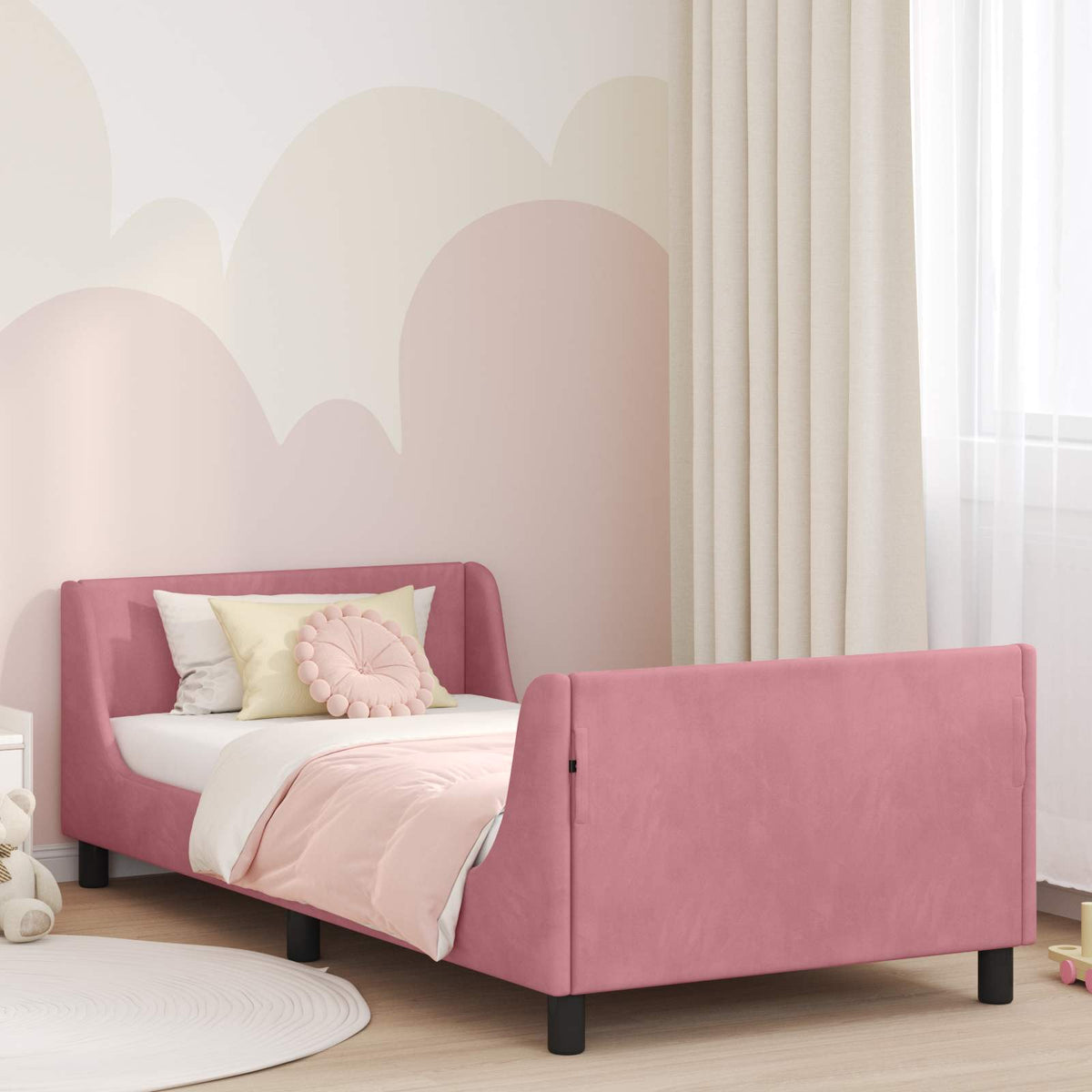 Bedframe voor kinderen met hoofdbord Roze 90 x 190 cm Fluweel is nu te koop bij PeponiXL, paradijselijk wonen!