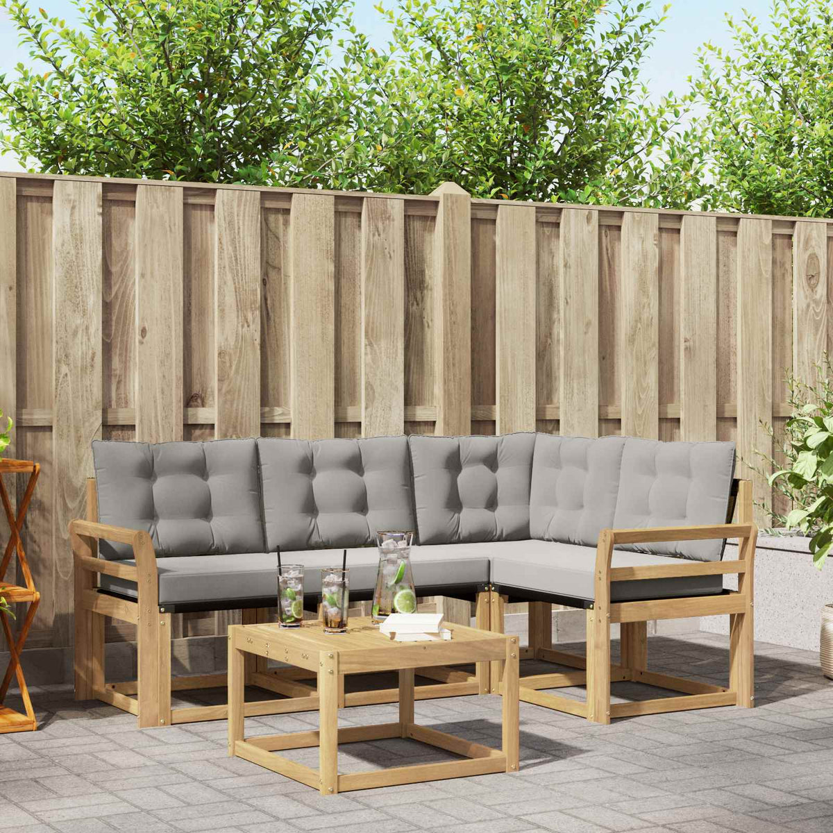 Buiten bankenset met kussen 5 pcs Wit en Lichtgrijs is nu te koop bij PeponiXL, paradijselijk wonen!
