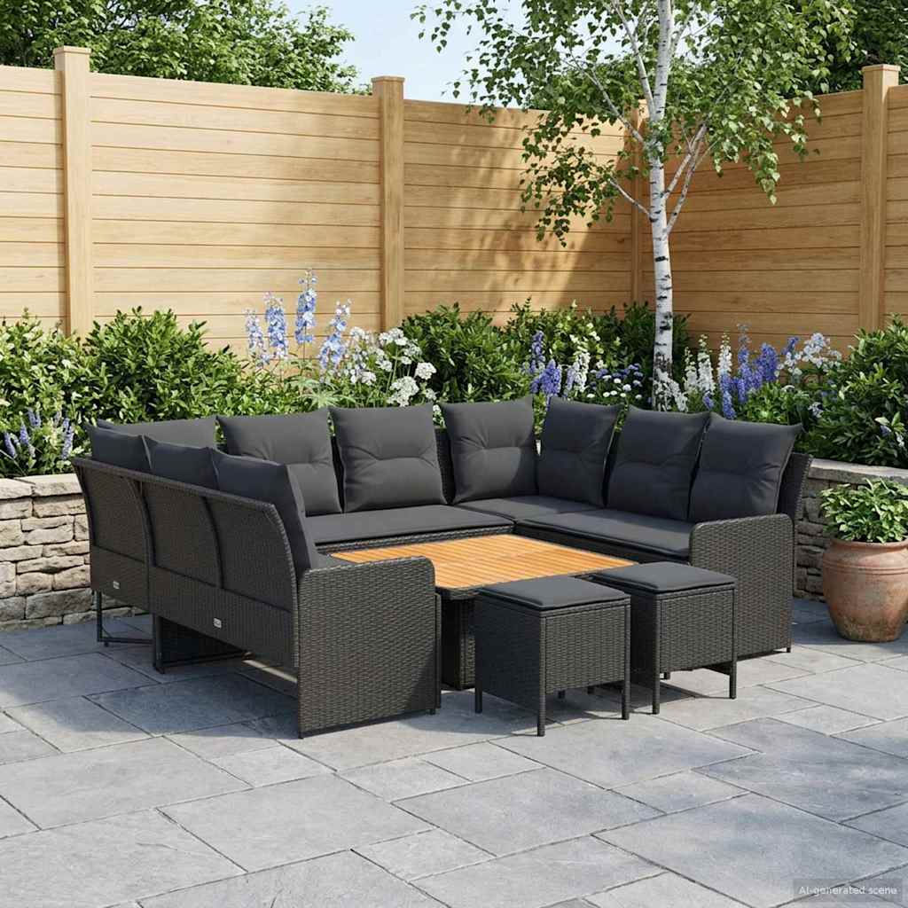 Meubelsets met kussen 8 pcs Zwart PE Rattan is nu te koop bij PeponiXL, paradijselijk wonen!