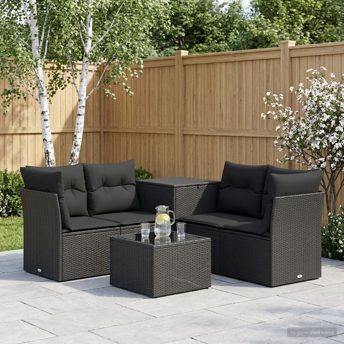 Bankstel 6 st Zwart Poly Rattan en Staal is nu te koop bij PeponiXL, paradijselijk wonen!