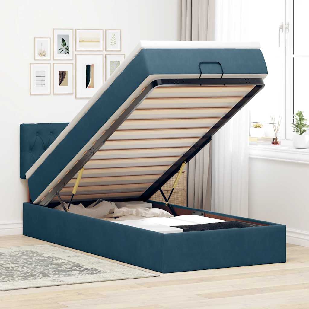 Ottoman bed met matras en LED's 90x200cm fluweel donkerblauw is nu te koop bij PeponiXL, paradijselijk wonen!