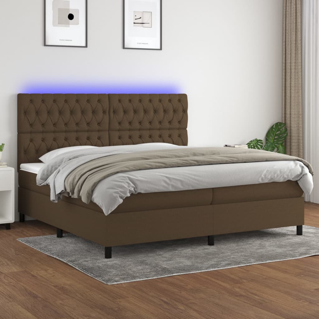 Boxspring met matras en LED stof donkerbruin 200x200 cm is nu te koop bij PeponiXL, paradijselijk wonen!