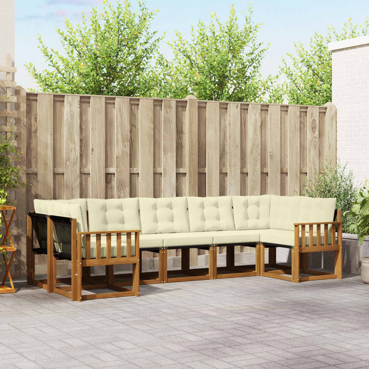 Buiten bankenset met kussen 7 pcs Natuurlijk en Crème is nu te koop bij PeponiXL, paradijselijk wonen!