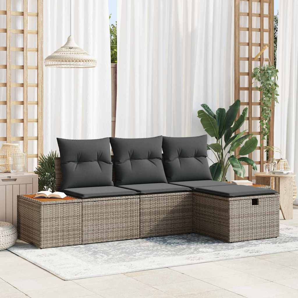 Tuin Sofa Set 4 st Grijs poly rattan is nu te koop bij PeponiXL, paradijselijk wonen!