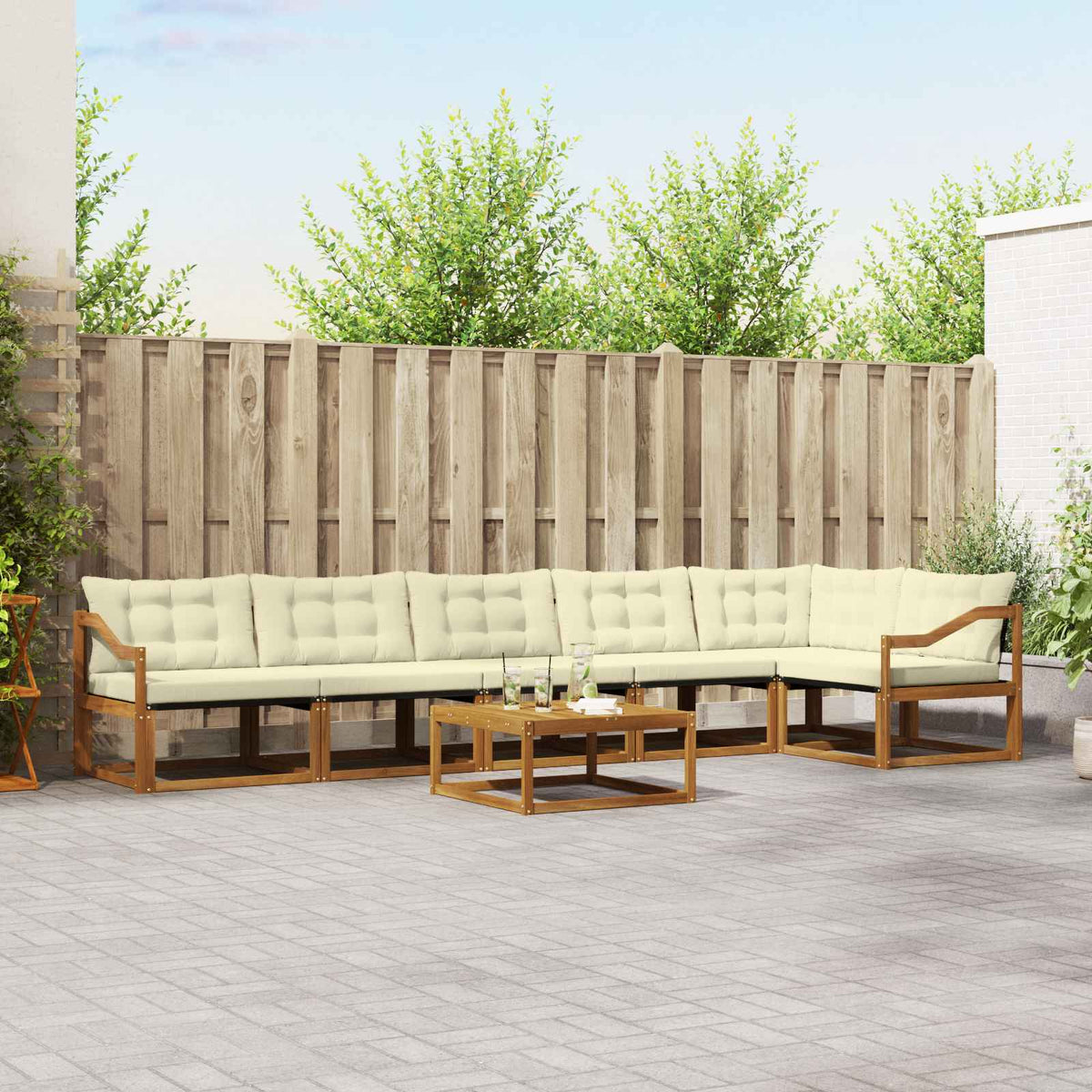 Buiten bankenset met kussen 6 pcs Natuurlijk en Crème is nu te koop bij PeponiXL, paradijselijk wonen!