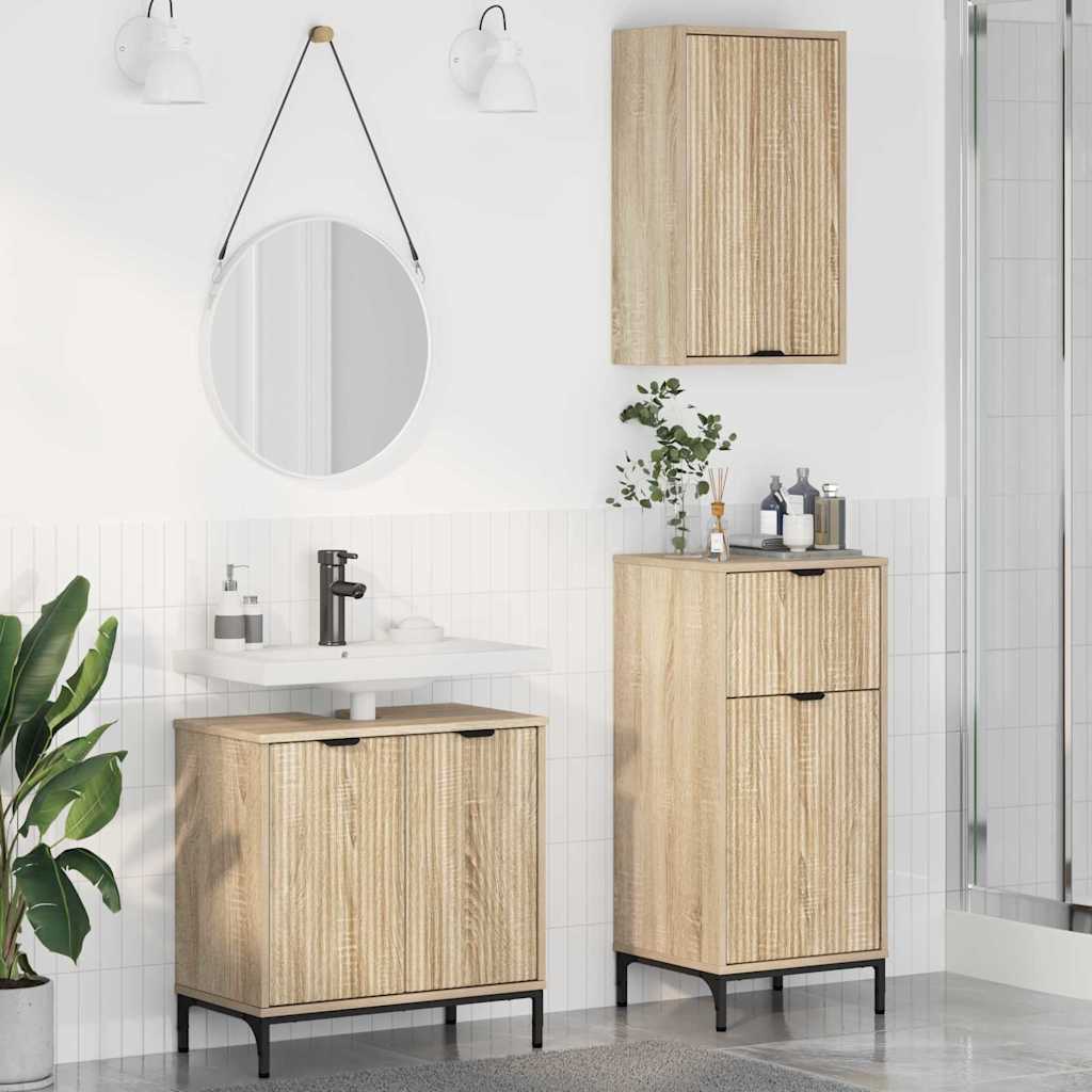 Badkamermeubelset met lade 3 pcs Sonoma eiken Bewerkt hout is nu te koop bij PeponiXL, paradijselijk wonen!