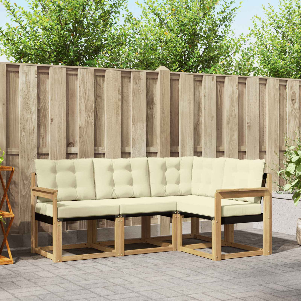 Buiten bankenset met kussen 4 pcs Wit en crèmekleurig is nu te koop bij PeponiXL, paradijselijk wonen!