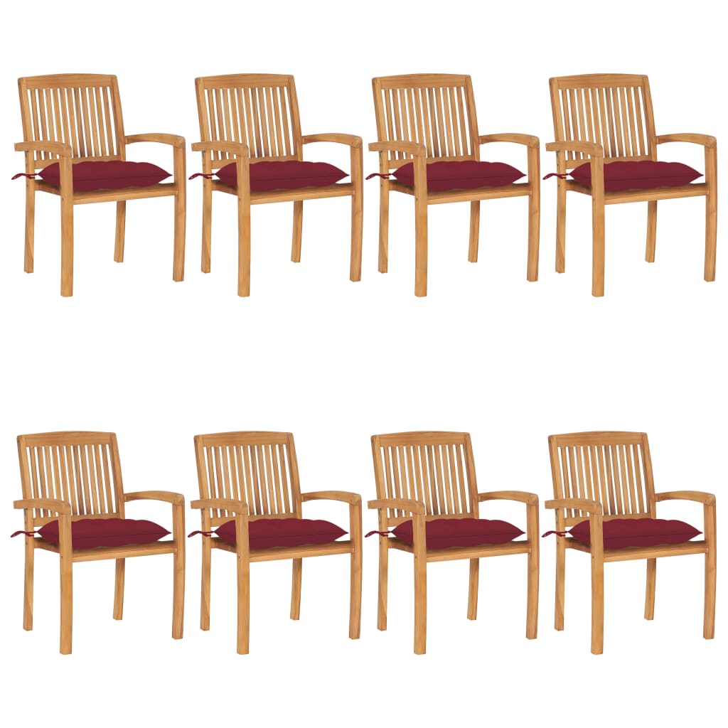 Tuinstoelen stapelbaar 8 st met kussens massief teakhout is nu te koop bij PeponiXL, paradijselijk wonen!