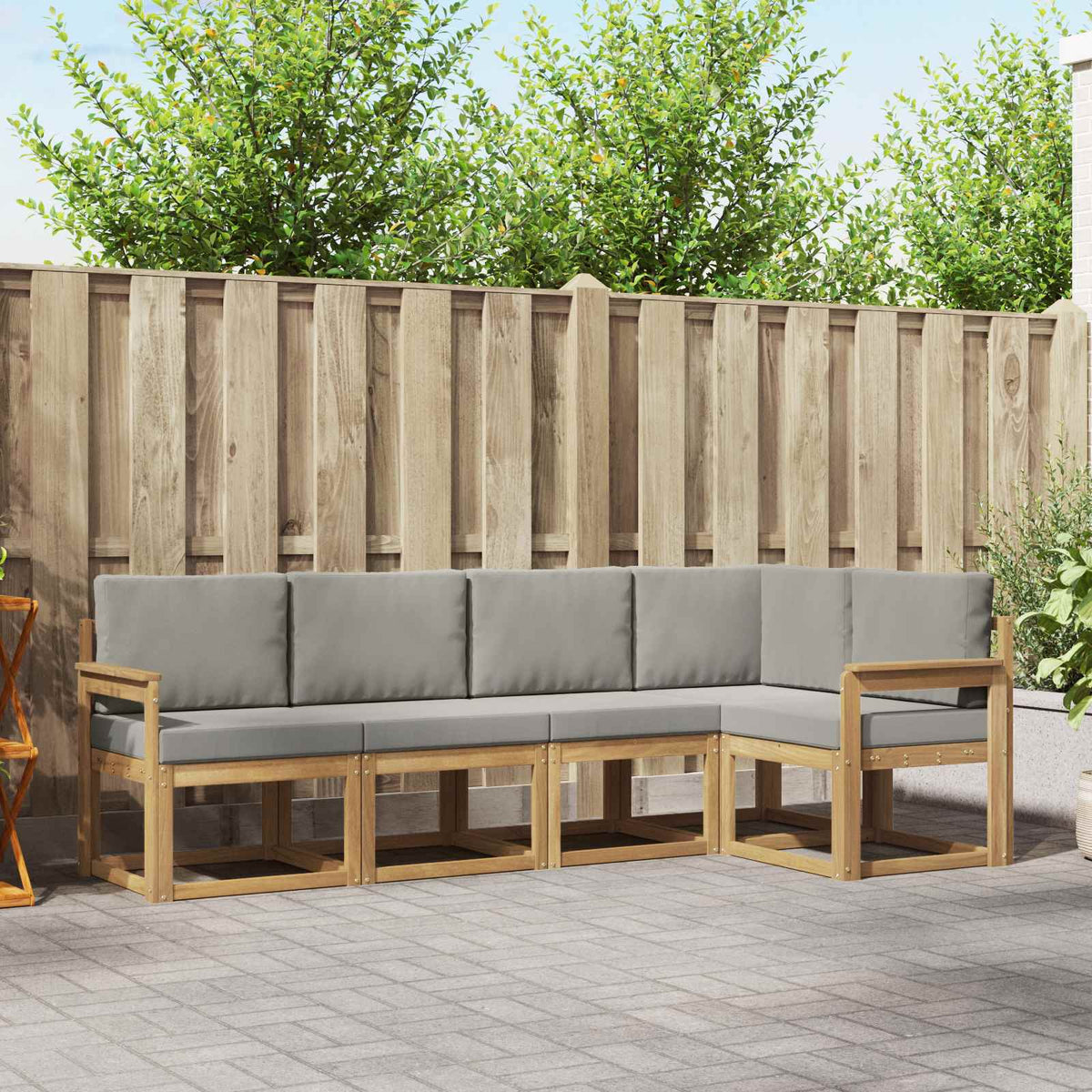 Buiten bankenset met kussen 5 pcs Wit en Lichtgrijs is nu te koop bij PeponiXL, paradijselijk wonen!