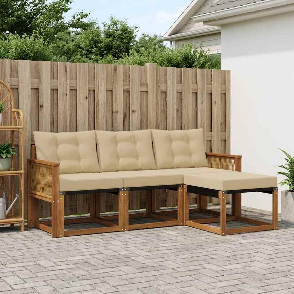 Buiten bankenset met kussen 4 pcs Natuurlijk en Beige is nu te koop bij PeponiXL, paradijselijk wonen!