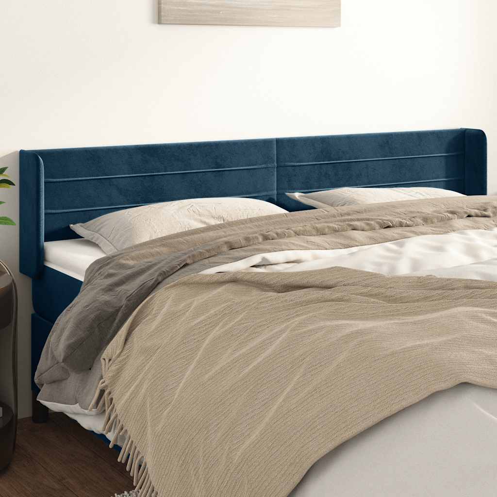 Hoofdbord met randen 163x16x78/88 cm fluweel donkerblauw is nu te koop bij PeponiXL, paradijselijk wonen!