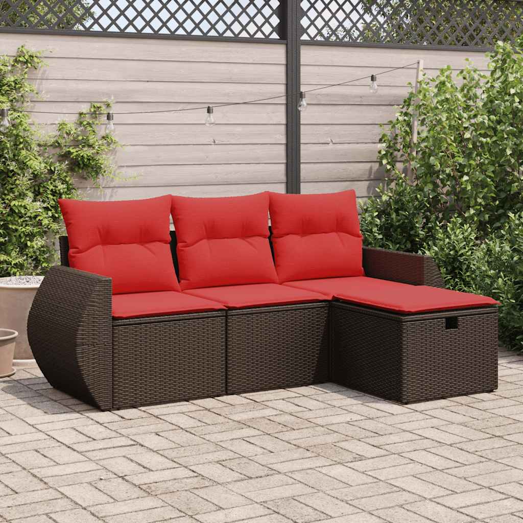 4-delige Loungeset met kussens poly rattan bruin is nu te koop bij PeponiXL, paradijselijk wonen!