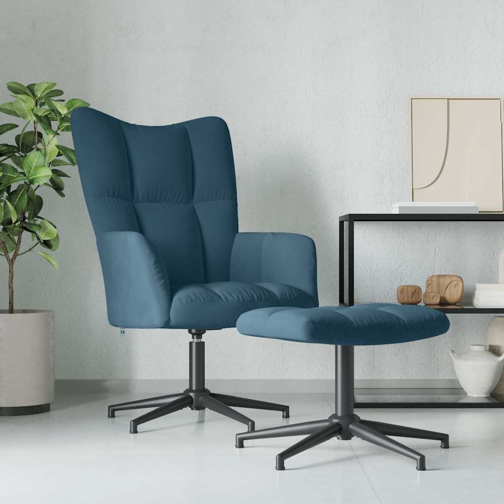 Relaxstoel met voetenbank fluweel blauw is nu te koop bij PeponiXL, paradijselijk wonen!