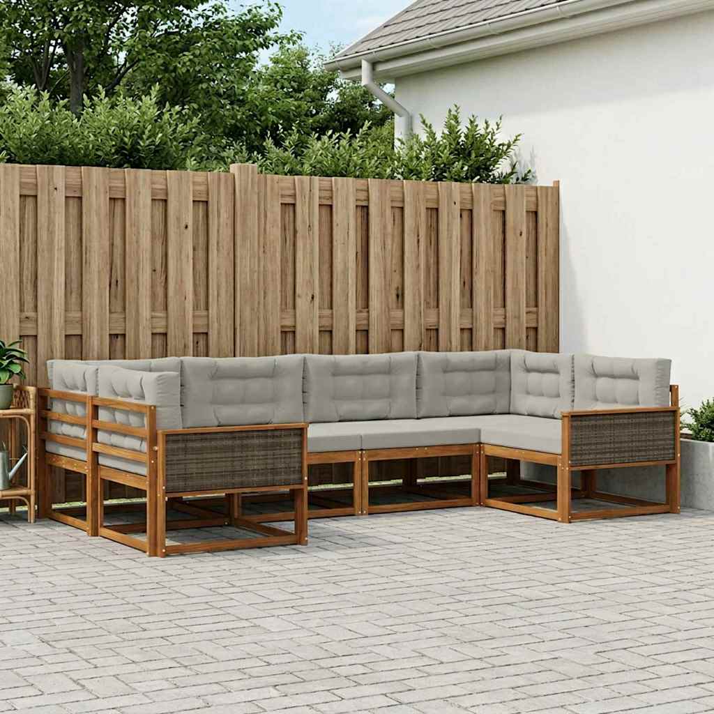 Buiten bankenset met kussen 6 pcs Naturel en lichtgrijs is nu te koop bij PeponiXL, paradijselijk wonen!