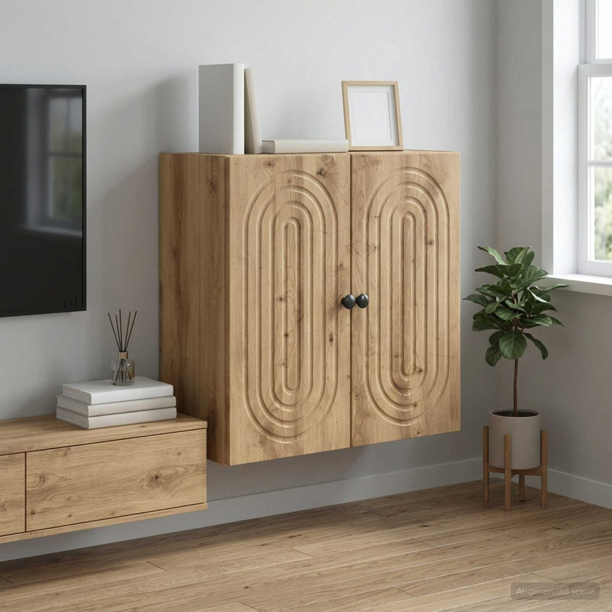 Wandkast 59 x 31 x 60 cm Bewerkt hout Artisanaal eiken is nu te koop bij PeponiXL, paradijselijk wonen!