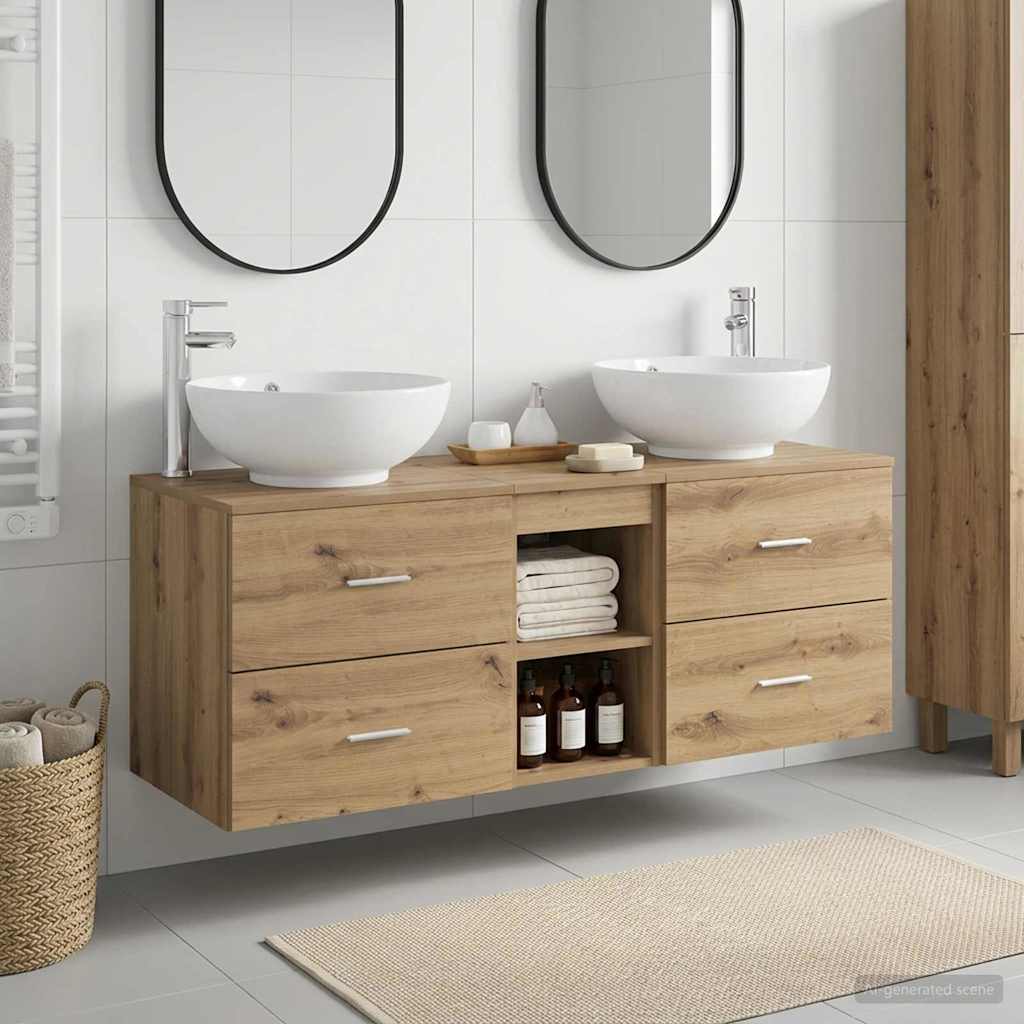 Badkamermeubelset 3 st Artisanaal eiken 49,5 x 44,5 x 65 cm is nu te koop bij PeponiXL, paradijselijk wonen!