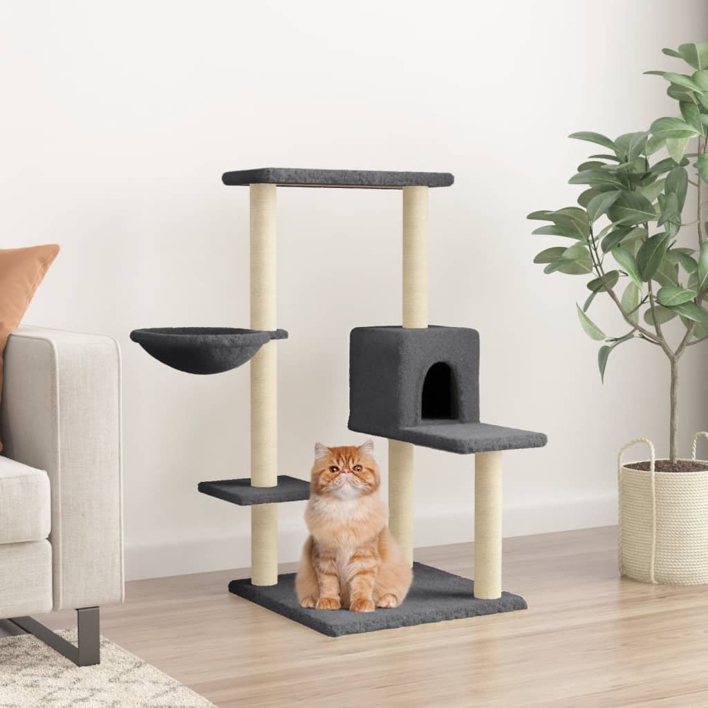 Kattenmeubel met sisal krabpalen 95 cm donkergrijs is nu te koop bij PeponiXL, paradijselijk wonen!