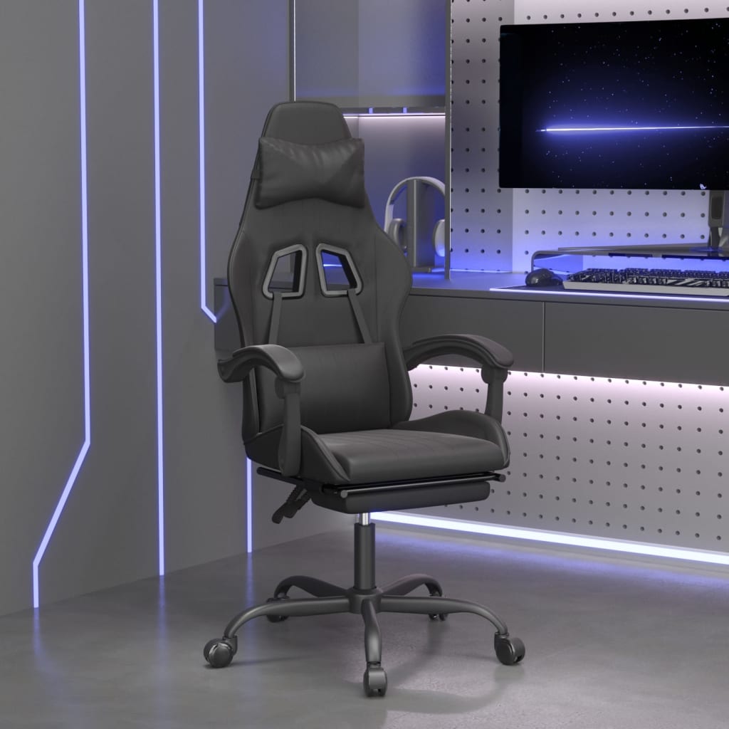Gamestoel met voetensteun kunstleer zwart is nu te koop bij PeponiXL, paradijselijk wonen!