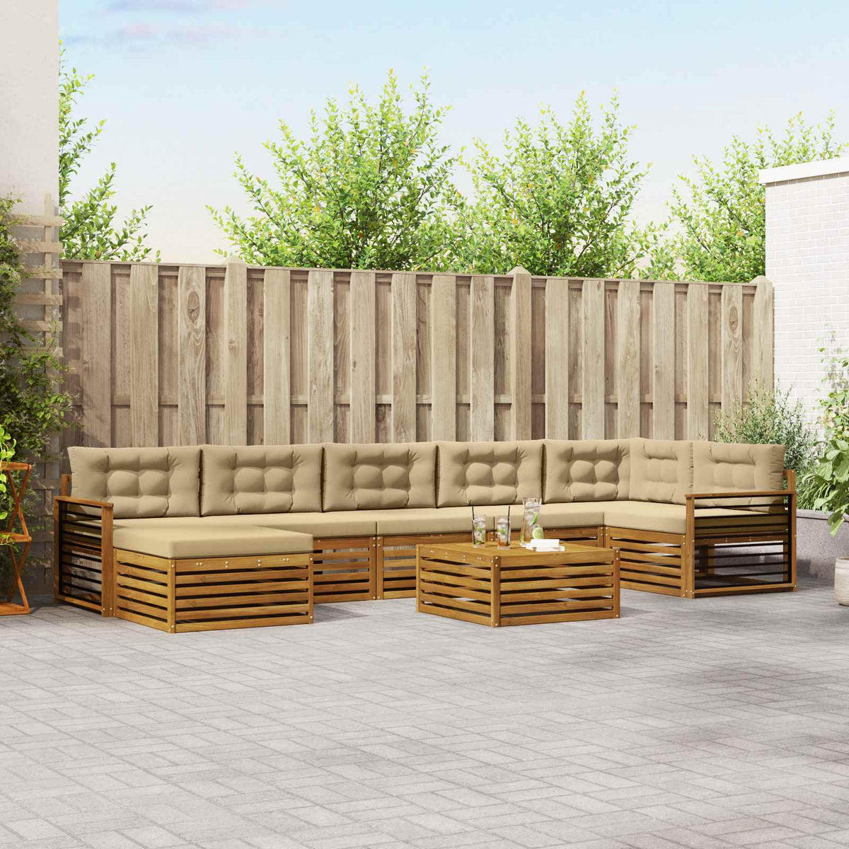 Buiten bankenset met kussen 8 pcs Natuurlijk en Beige is nu te koop bij PeponiXL, paradijselijk wonen!