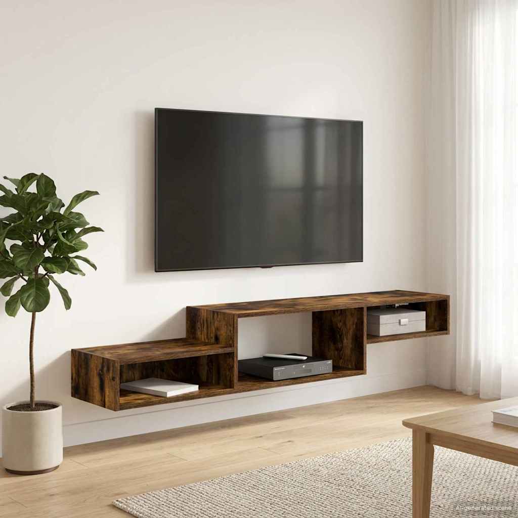 Wandgemonteerd tv-meubel Muurmontage Gerookt eiken is nu te koop bij PeponiXL, paradijselijk wonen!