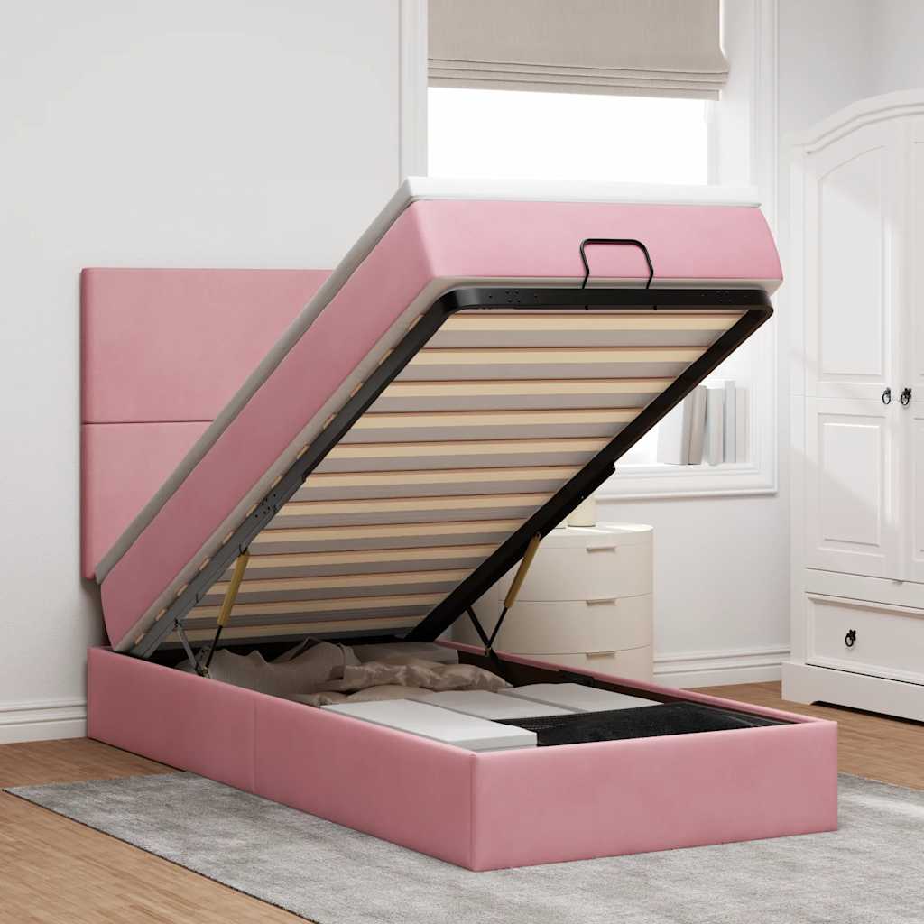 Ottoman bed met matrassen en LED's 80x200cm fluweel roze is nu te koop bij PeponiXL, paradijselijk wonen!