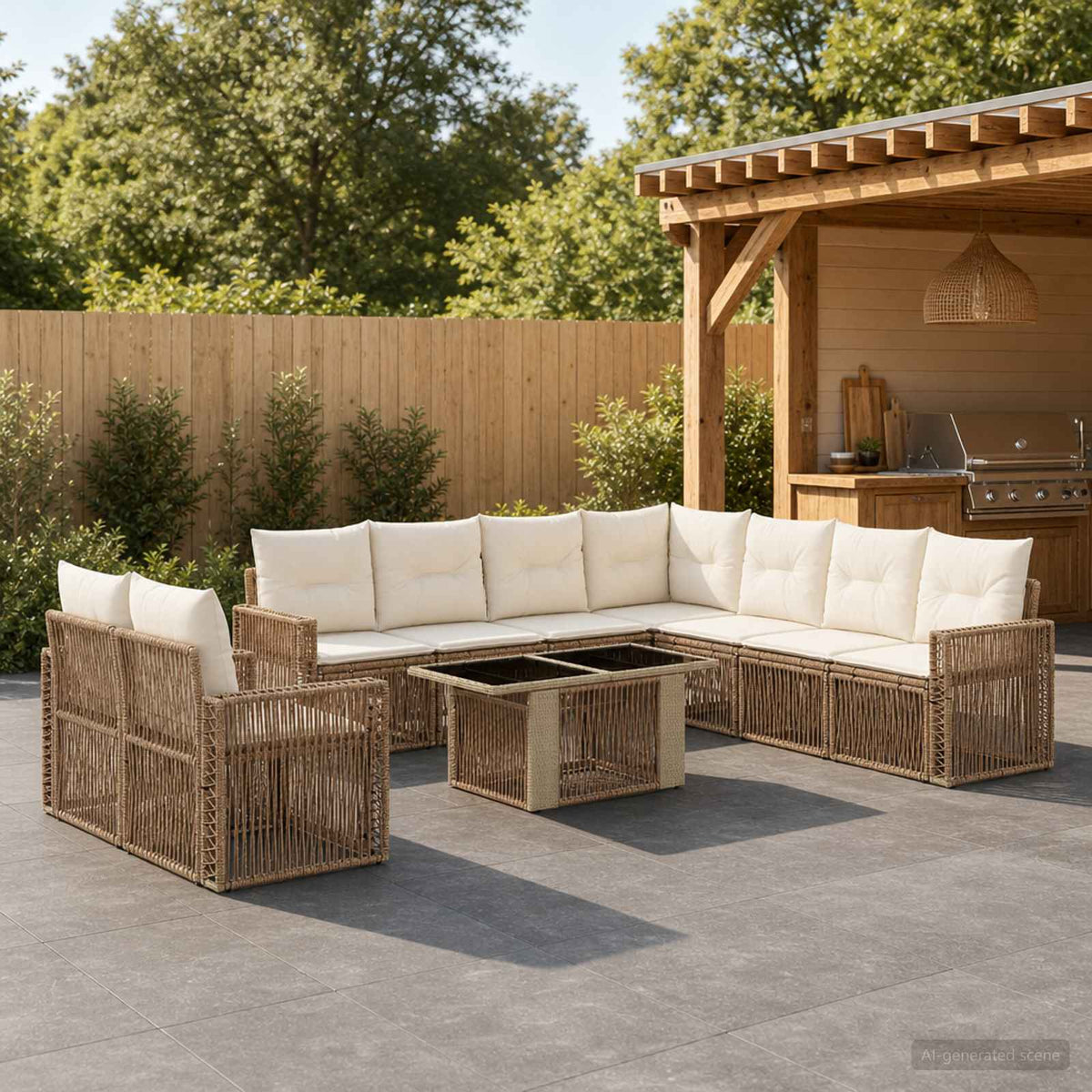Tuinbankenset 10 st Beige en Crème Wit poly rattan is nu te koop bij PeponiXL, paradijselijk wonen!