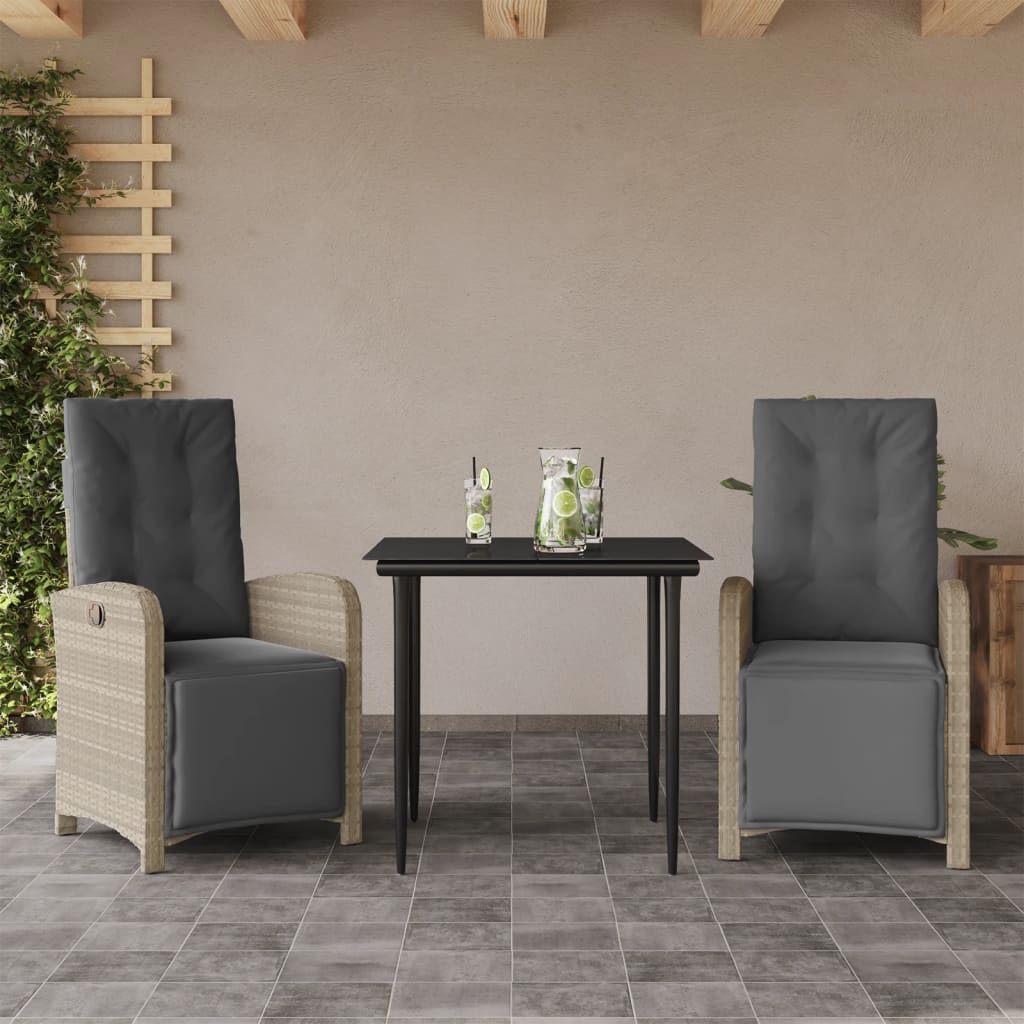 3-delige Bistroset met kussens poly rattan lichtgrijs is nu te koop bij PeponiXL, paradijselijk wonen!