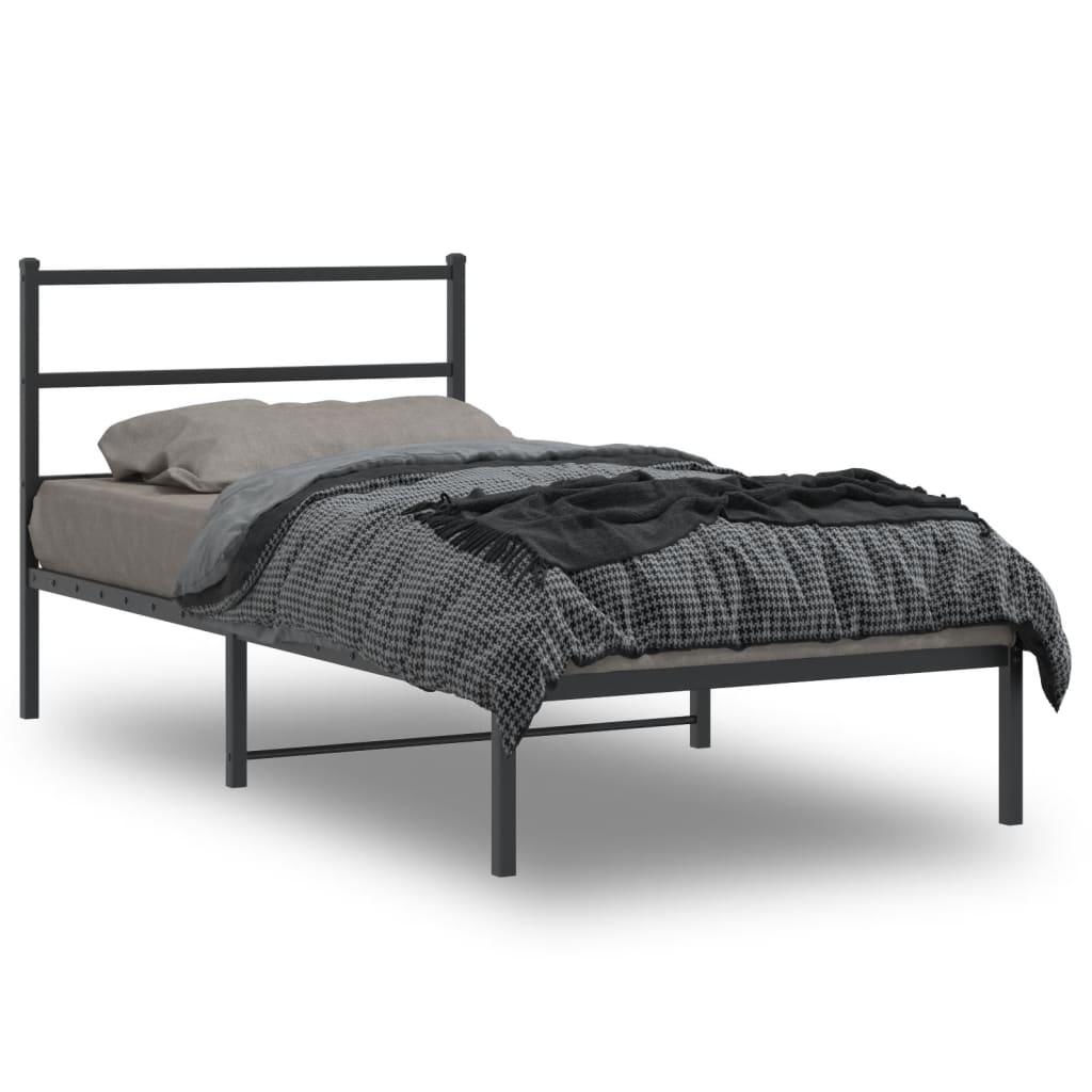 Bedframe met hoofdbord metaal zwart 100x200 cm is nu te koop bij PeponiXL, paradijselijk wonen!