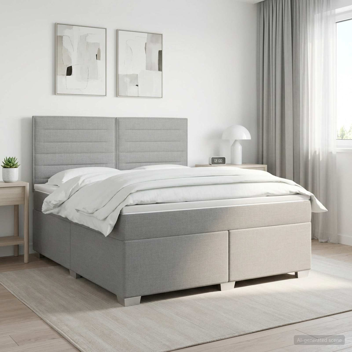 Boxspringbed met matras Lichtgrijs 140 x 190 cm Stof is nu te koop bij PeponiXL, paradijselijk wonen!