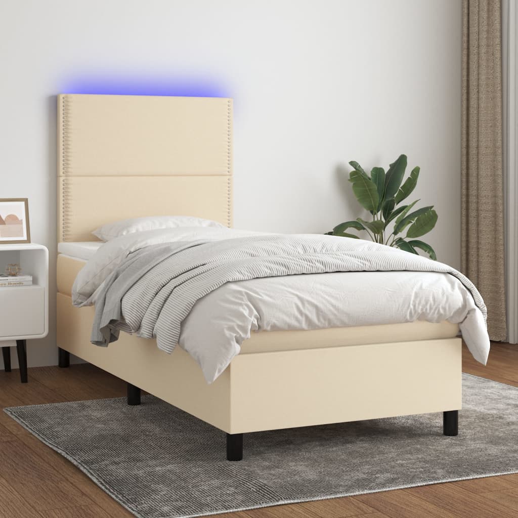 Boxspring met matras en LED stof crèmekleurig 80x200 cm is nu te koop bij PeponiXL, paradijselijk wonen!