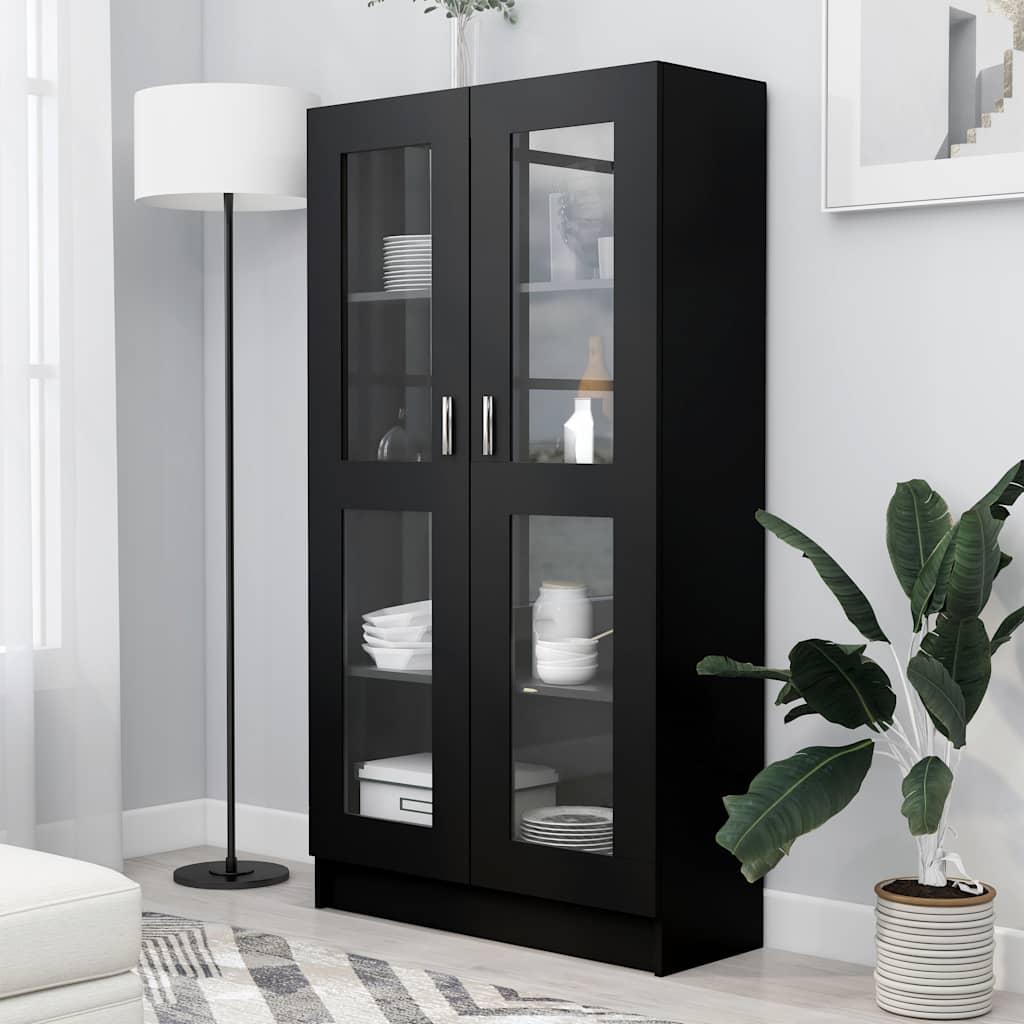 Vitrinekast 82,5x30,5x150 cm bewerkt hout zwart is nu te koop bij PeponiXL, paradijselijk wonen!