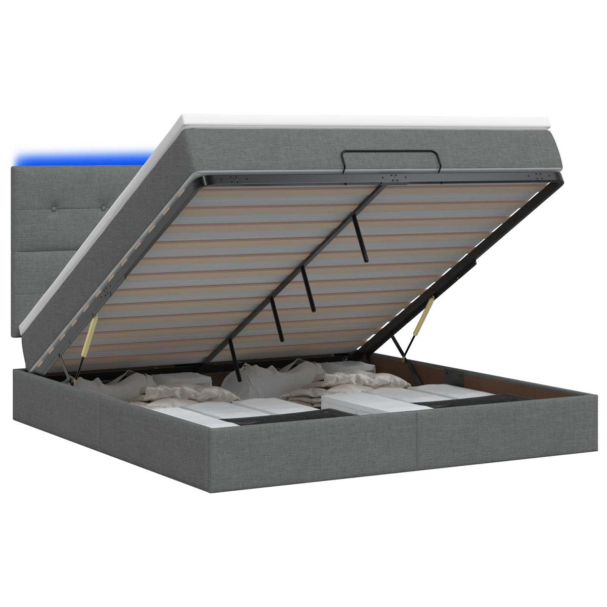 Ottoman Bed met Matrassen en LED Donkergrijs 140 x 200 cm Stof is nu te koop bij PeponiXL, paradijselijk wonen!