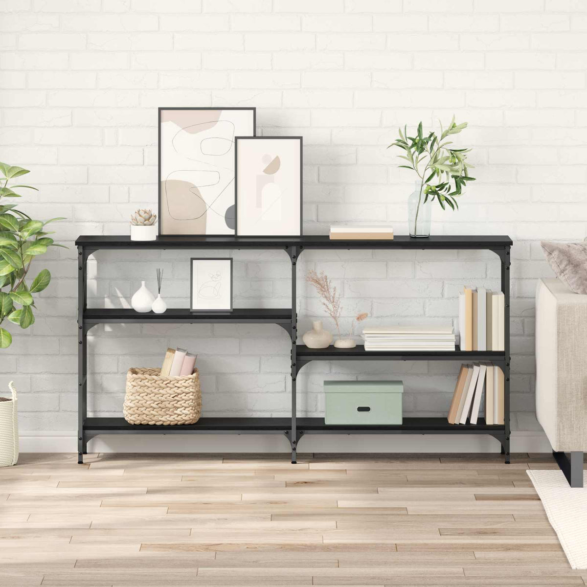 Wandtafel met plank Zwart Eiken 150 x 29 x 76,5 cm Bewerkt hout is nu te koop bij PeponiXL, paradijselijk wonen!