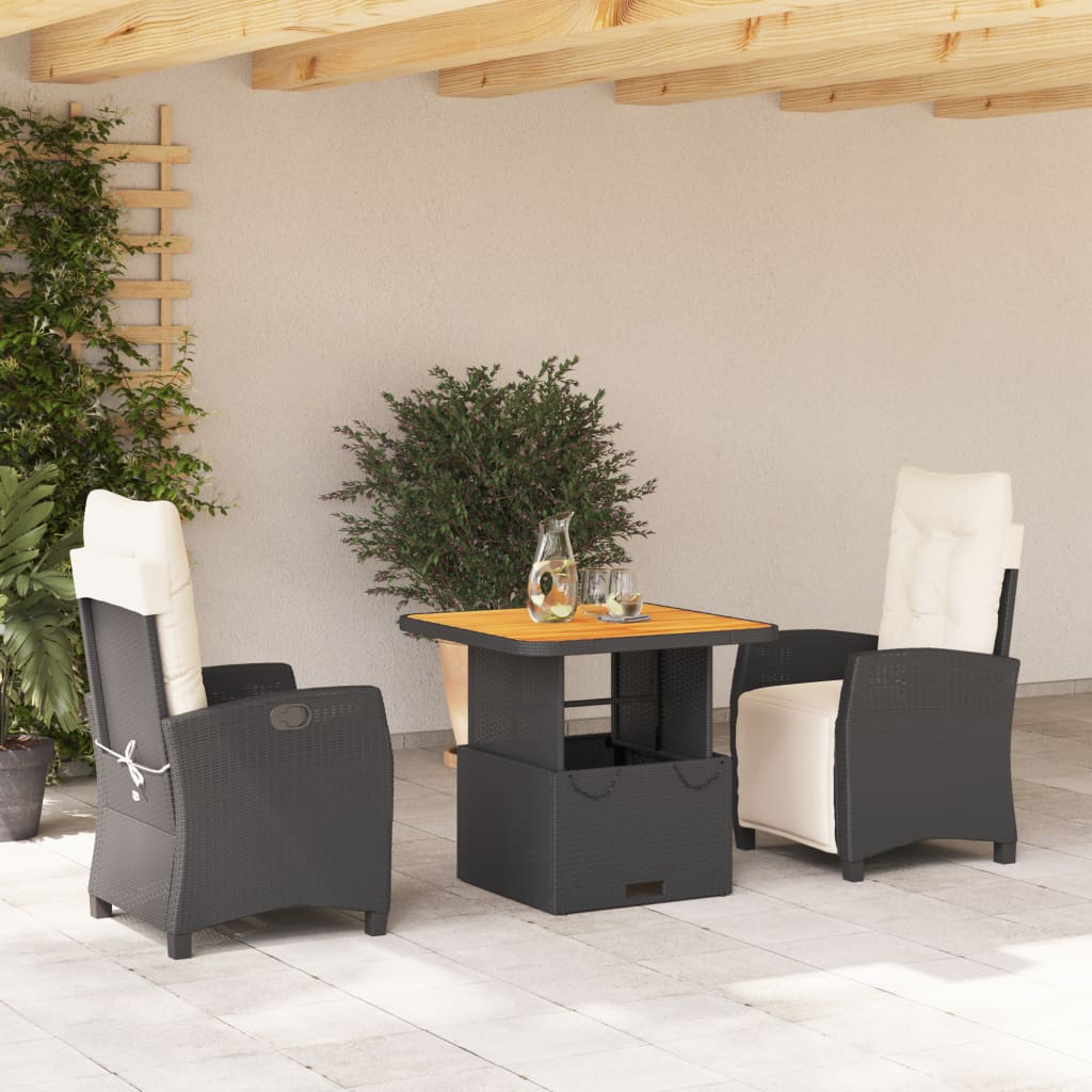 3-delige Tuinset met kussens poly rattan zwart is nu te koop bij PeponiXL, paradijselijk wonen!
