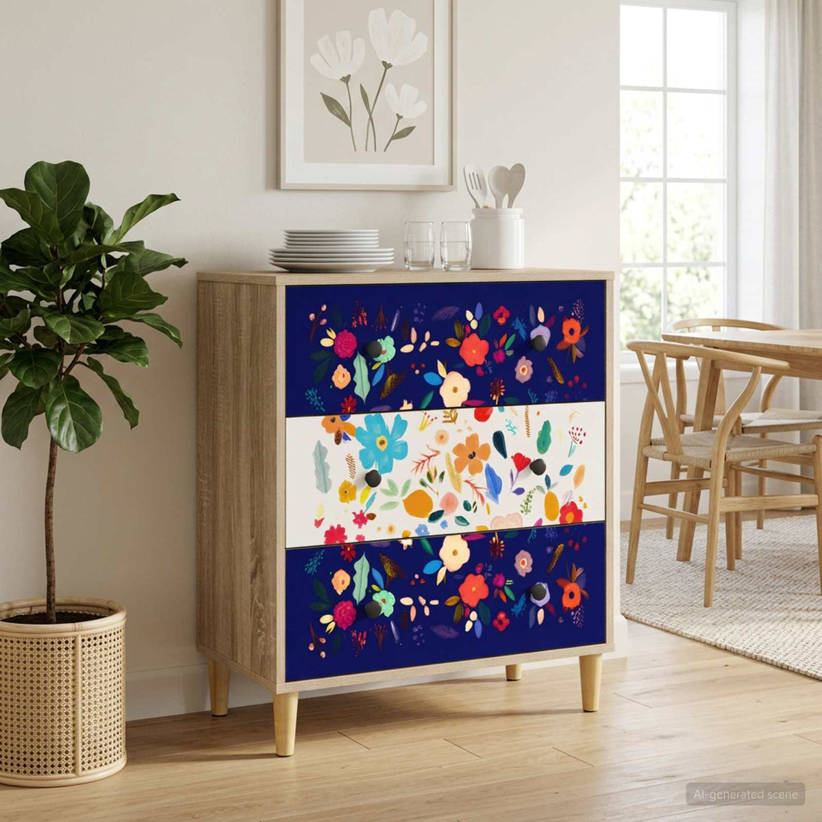 Ladekast MAINZ Bloemenprint 66 x 36,5 x 75 cm Bewerkt hout is nu te koop bij PeponiXL, paradijselijk wonen!