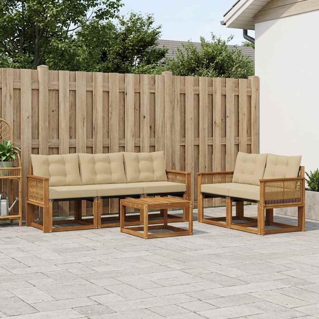 Buiten bankenset met kussen 6 pcs Natuurlijk en Beige is nu te koop bij PeponiXL, paradijselijk wonen!