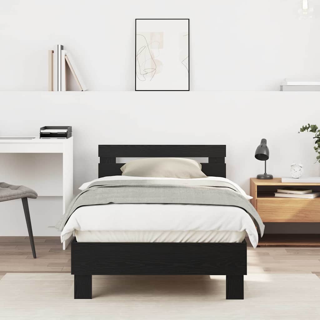 Bedframe Zwart Eiken 193 x 95 x 88 cm Bewerkt hout is nu te koop bij PeponiXL, paradijselijk wonen!