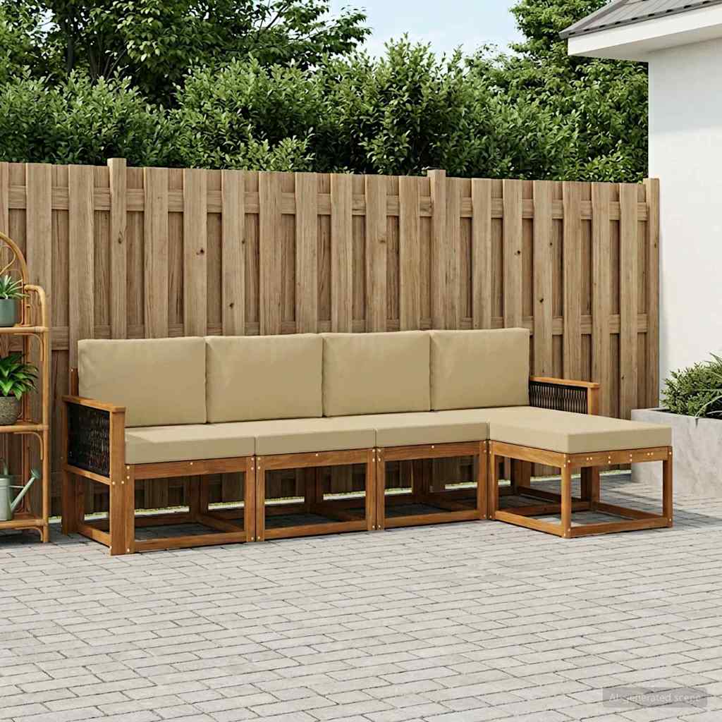 Buiten bankenset 5 pcs Natuurlijk en Beige Polyester is nu te koop bij PeponiXL, paradijselijk wonen!