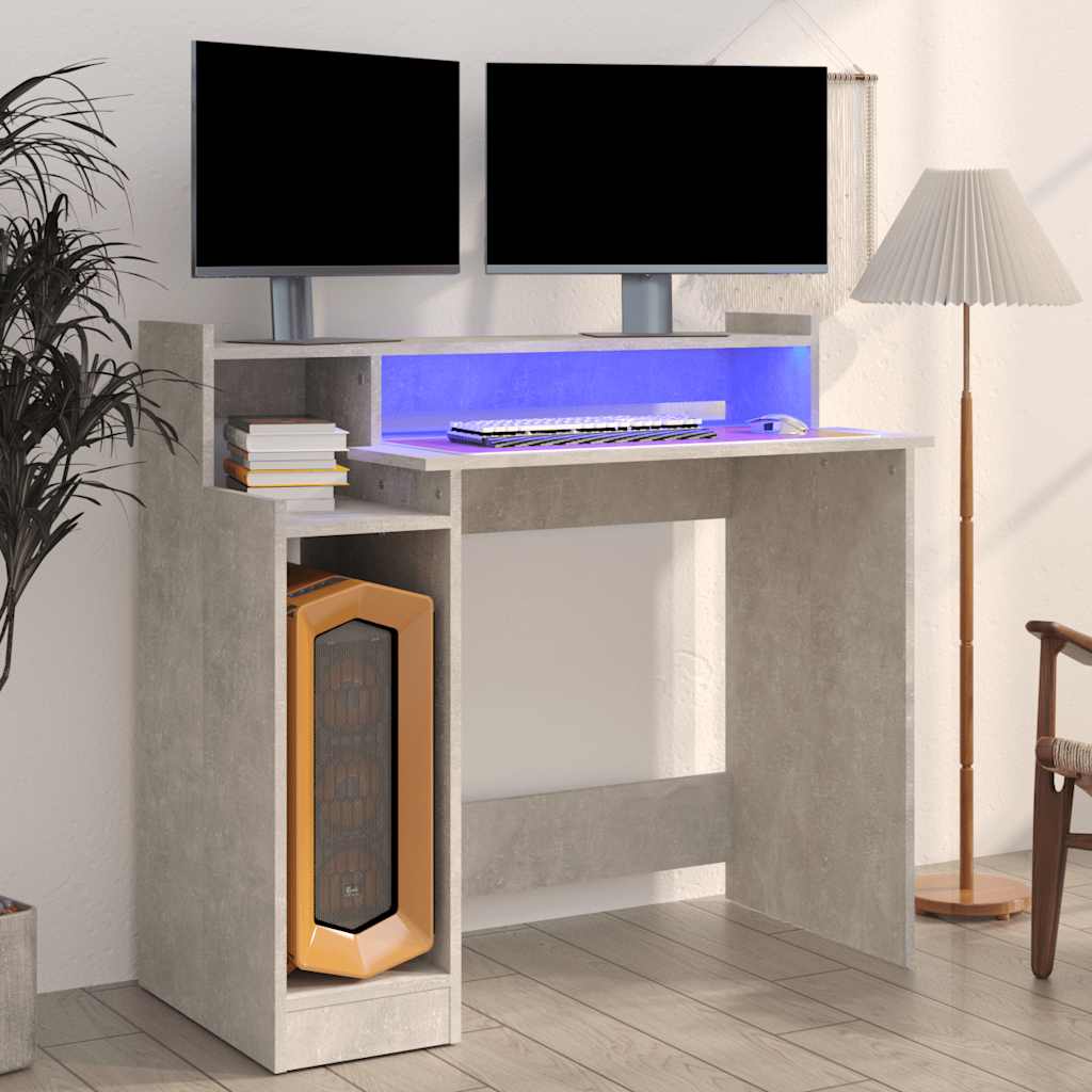 Bureau met LED-verlichting 97x45x90 cm bewerkt hout betongrijs is nu te koop bij PeponiXL, paradijselijk wonen!