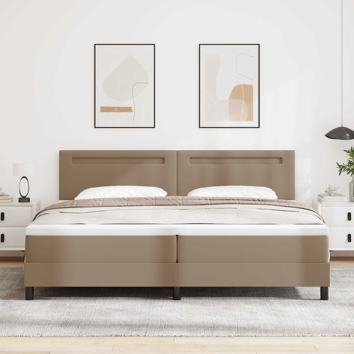 Boxspringbed met matras Cappuccino 200 x 200 cm Kunstleer is nu te koop bij PeponiXL, paradijselijk wonen!