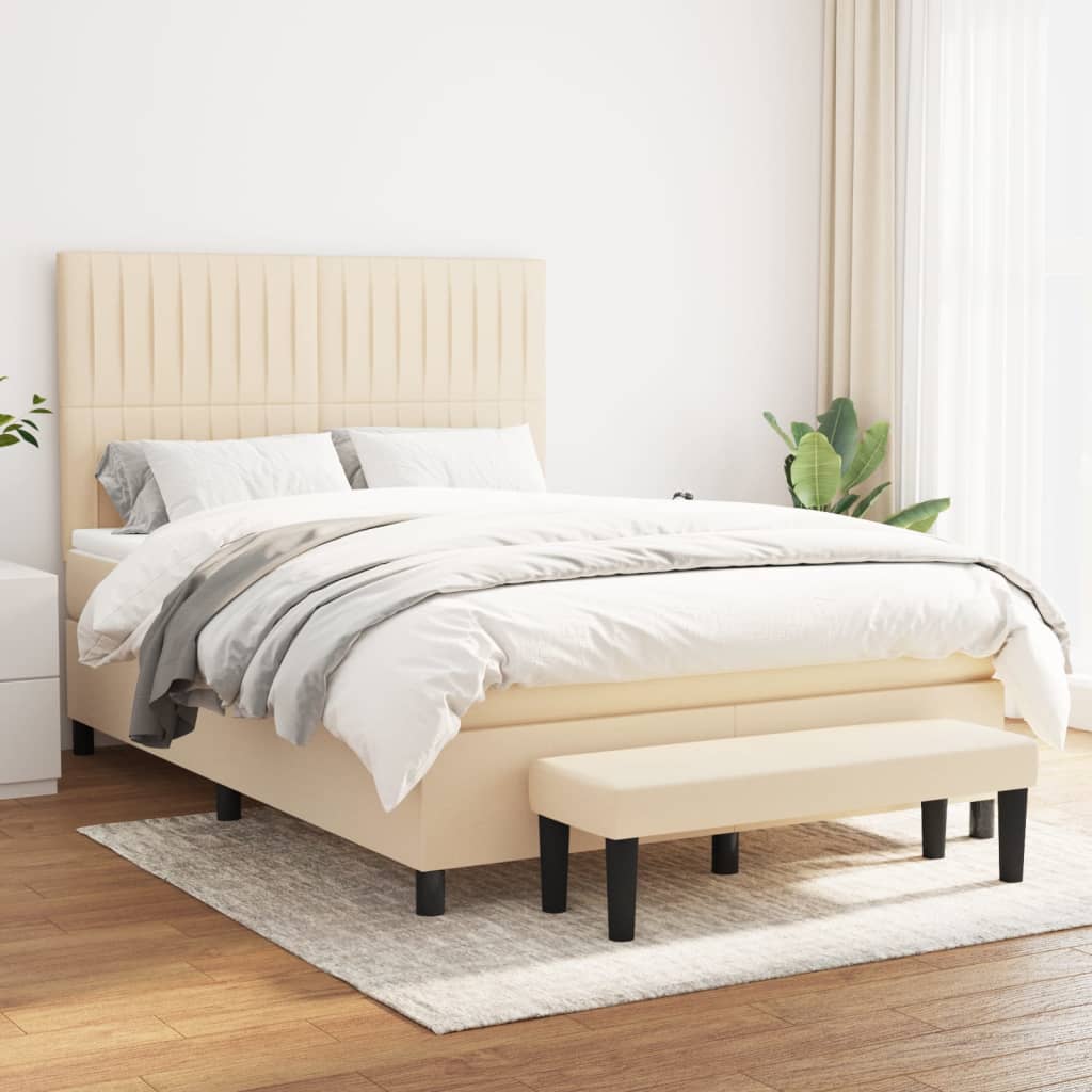 Boxspring met matras stof crèmekleurig 140x190 cm is nu te koop bij PeponiXL, paradijselijk wonen!