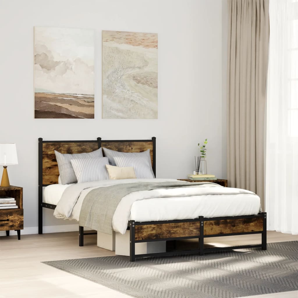 Bedframe zonder matras metaal gerookt eikenkleurig 120x190 cm is nu te koop bij PeponiXL, paradijselijk wonen!