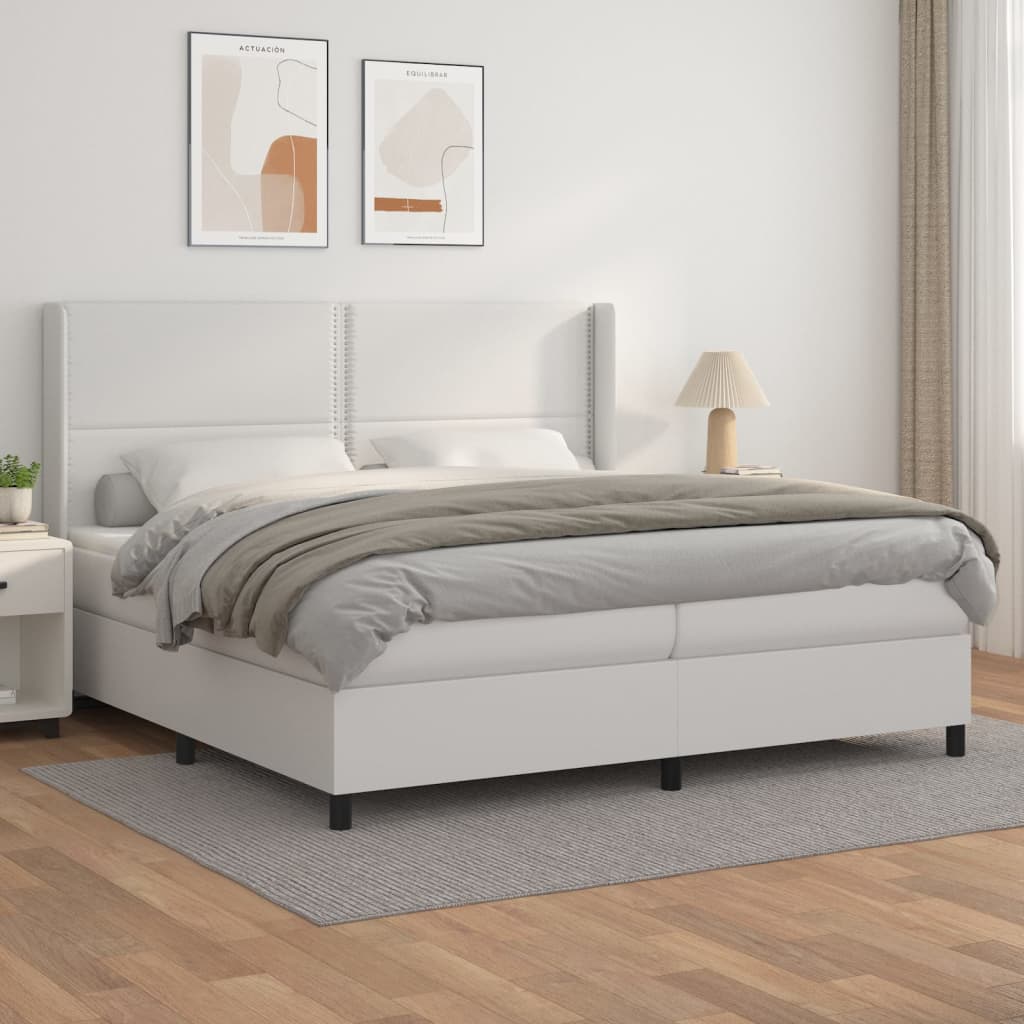 Boxspring met matras kunstleer wit 200x200 cm is nu te koop bij PeponiXL, paradijselijk wonen!