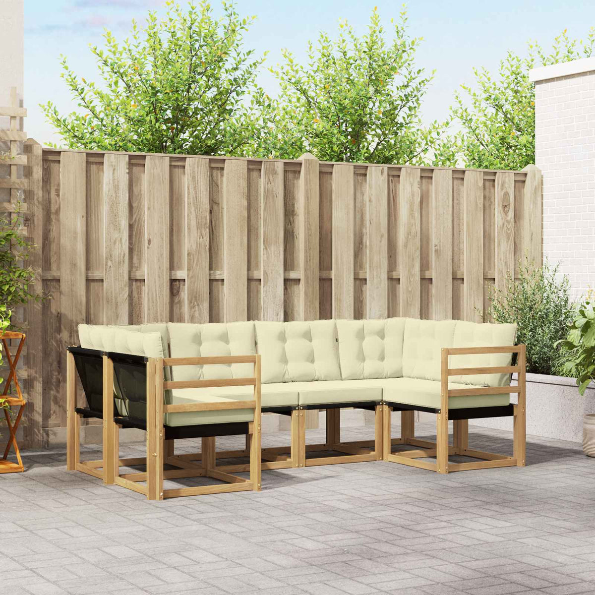 Buiten bankenset met kussen 6 pcs Wit en crèmekleurig is nu te koop bij PeponiXL, paradijselijk wonen!