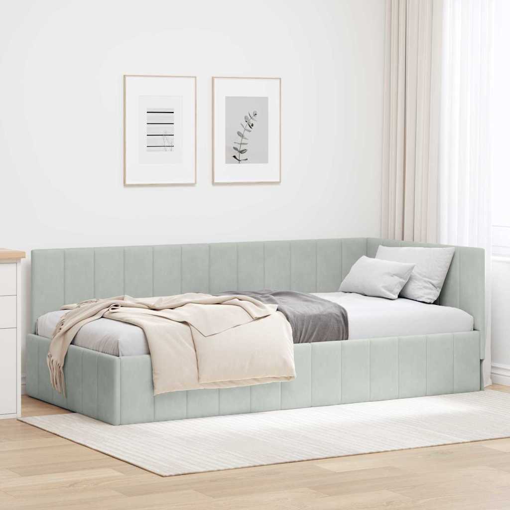 Hoekbedframe met hoofdeinde Lichtgrijs 90 cm x 190 cm Fluweel is nu te koop bij PeponiXL, paradijselijk wonen!